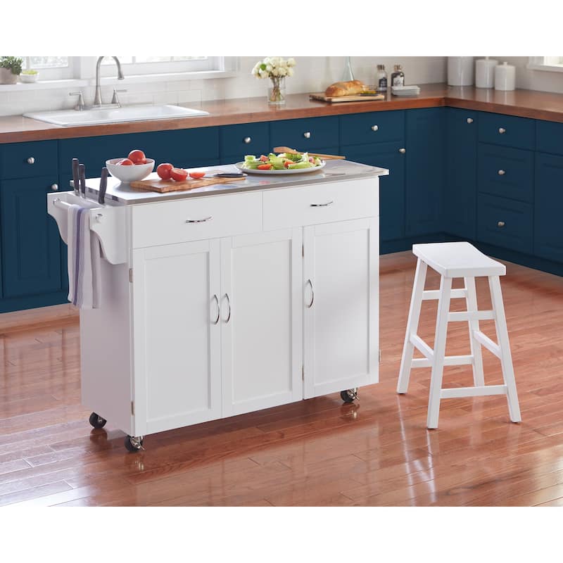 Simple Living Addie Rolling Kitchen Cart with Stainless Steel Top - White