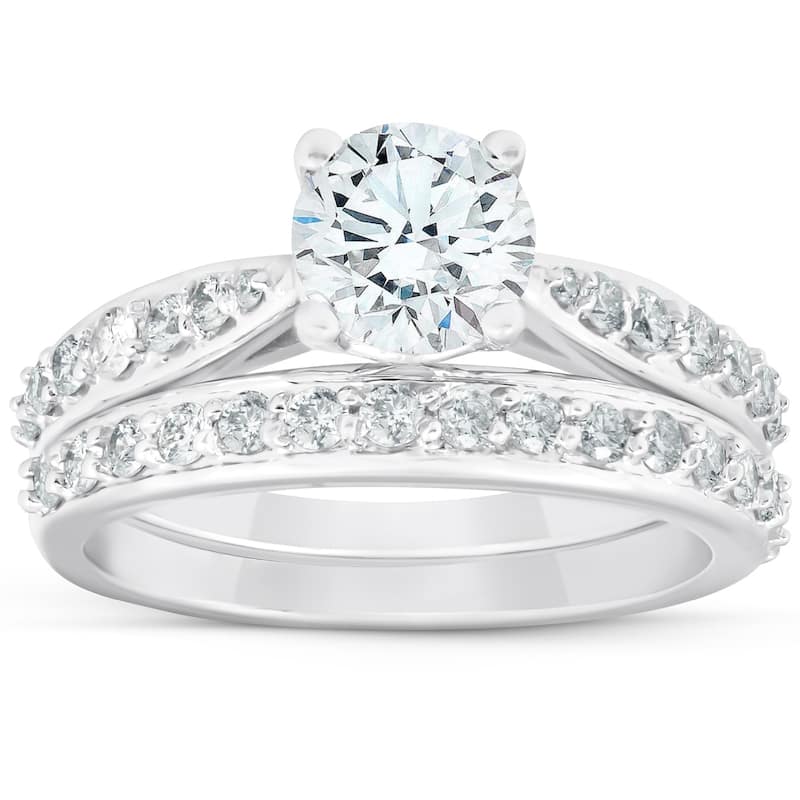 1 3/4Ct Diamond Engagement Matching Wedding Ring Set 14k White Gold