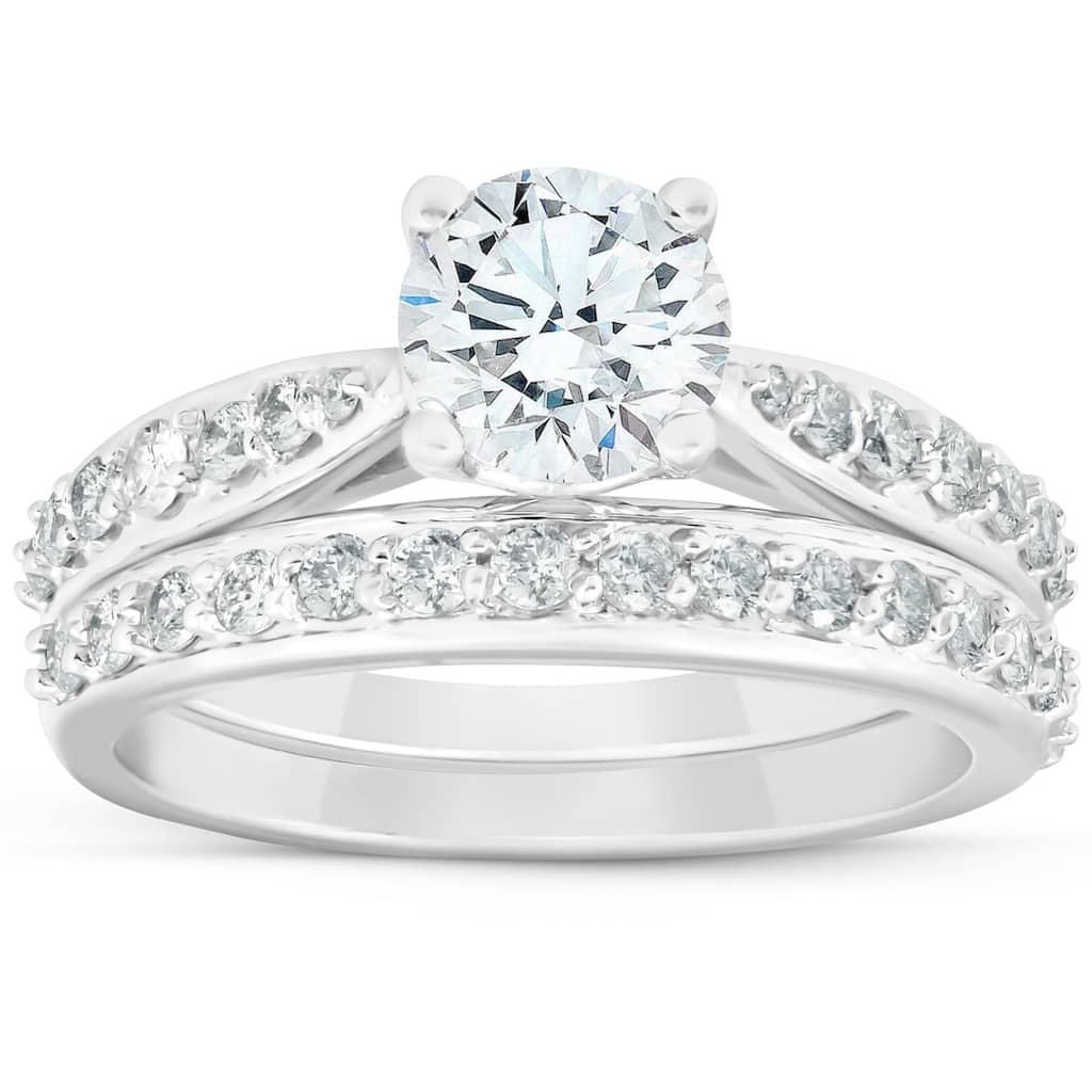Bliss Diamond 1 3/4Ct Diamond Engagement Matching Wedding Ring Set 14k White Gold