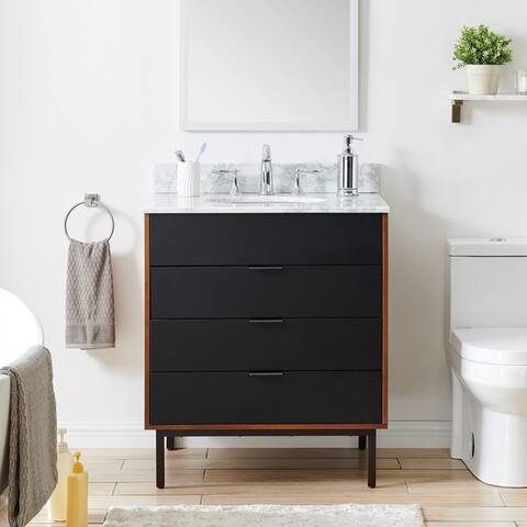 Holly & Martin Tanber 30-inch Black/ Brown and Marble Single Bath Vanity