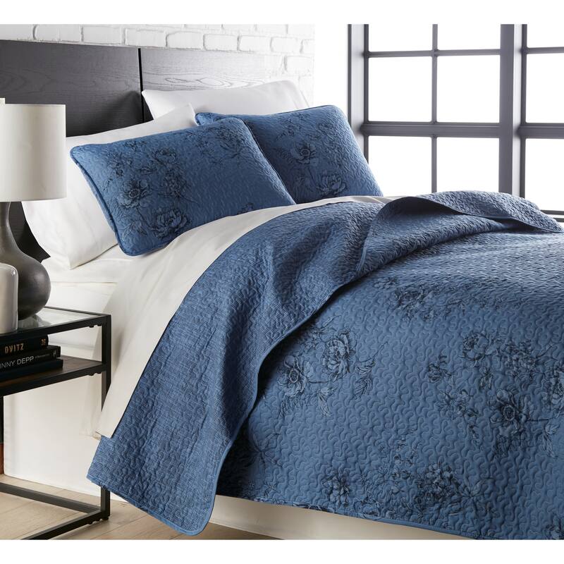 Harmony Ultra Soft Reversible 3-piece Quilt Set - Blue - Twin - Twin XL