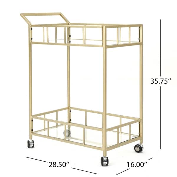 dimension image slide 1 of 2, Falon Indoor Modern Bar Cart with Tempered Glass by Christopher Knight Home - N/A