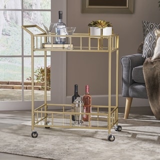 Falon Indoor Modern Bar Cart with Tempered Glass by Christopher Knight Home - N/A