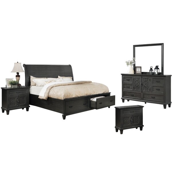 Best Quality Furniture Sleigh 4-Piece Bedroom Set with Extra Nightstand