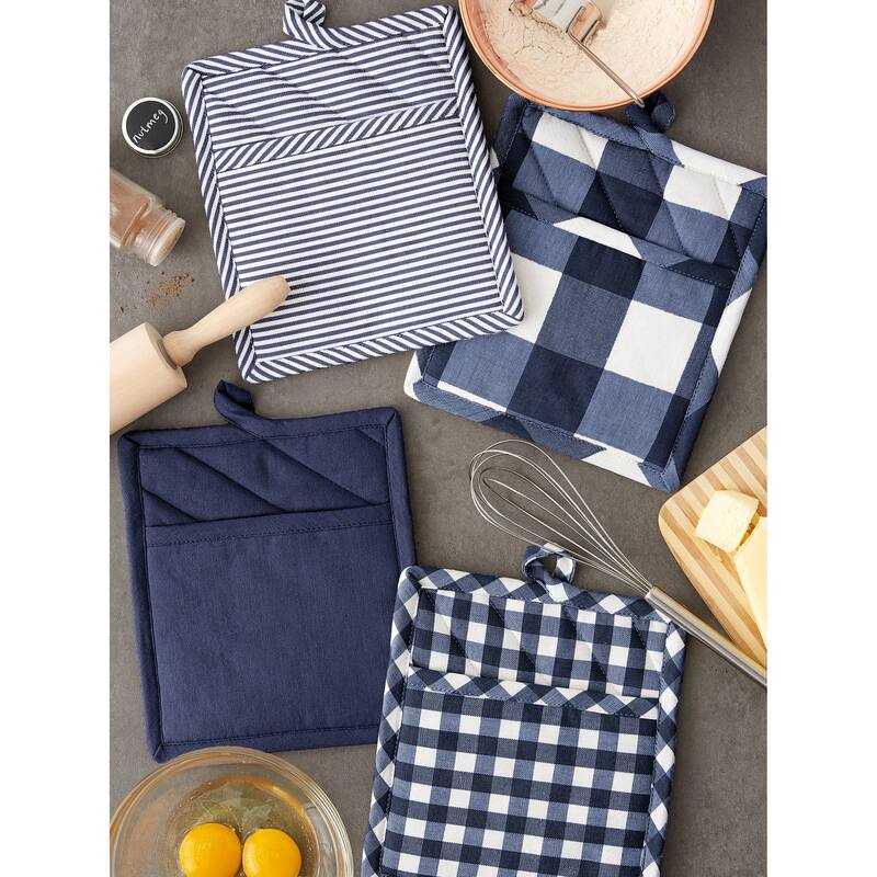 DII Navy/Off White Potholder Set