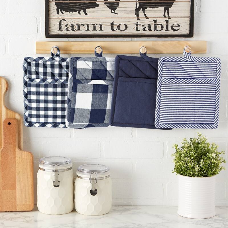 DII Navy/Off White Potholder Set