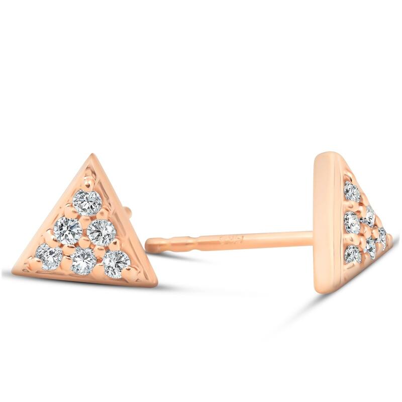 Rose Gold Triangle Pave 1/10Ct Diamond Spike Studs Womens Earrings