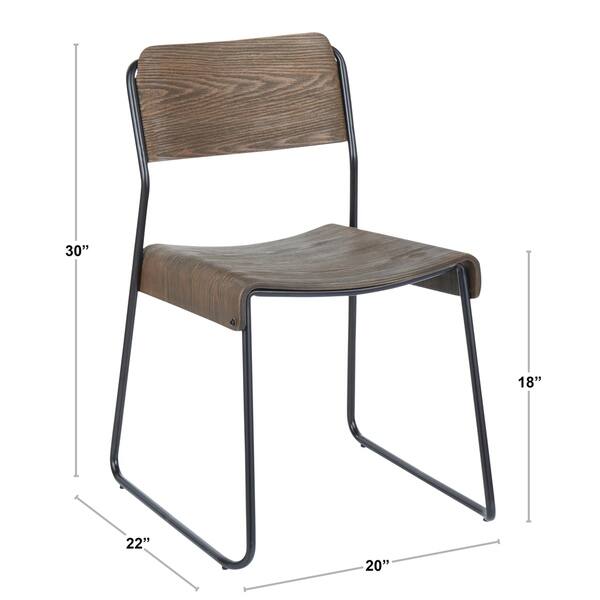 Dali Industrial Black Metal & Espresso Wood Dining Chair (Set of 2) - N/A