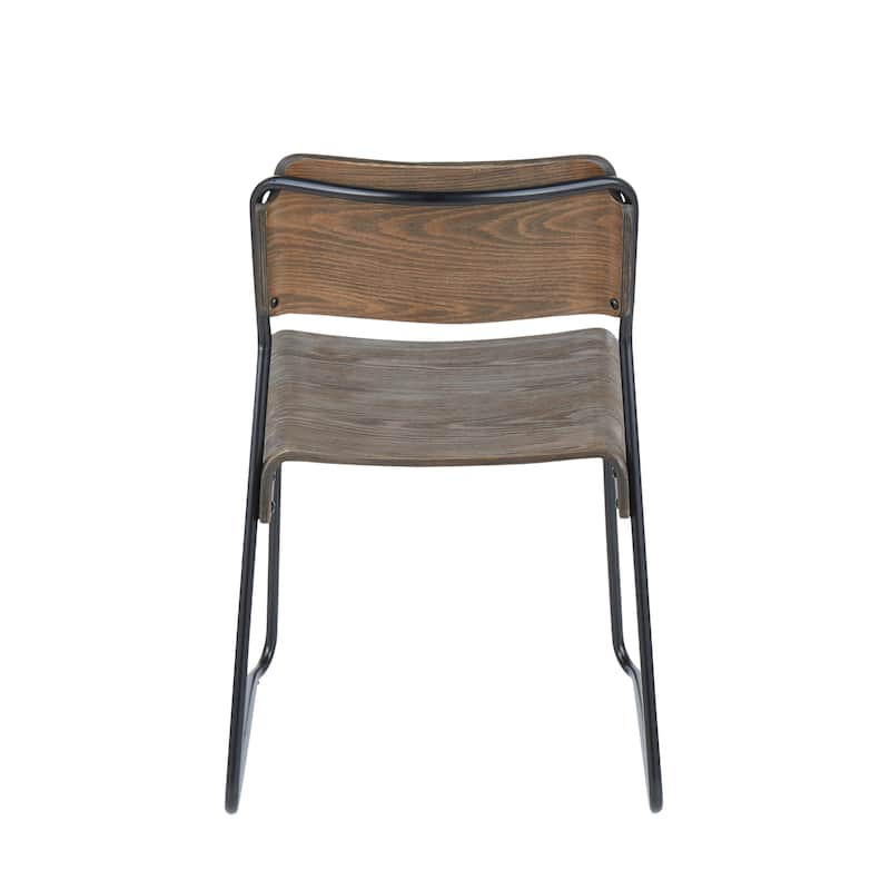 Dali Industrial Black Metal & Espresso Wood Dining Chair (Set of 2) - N/A