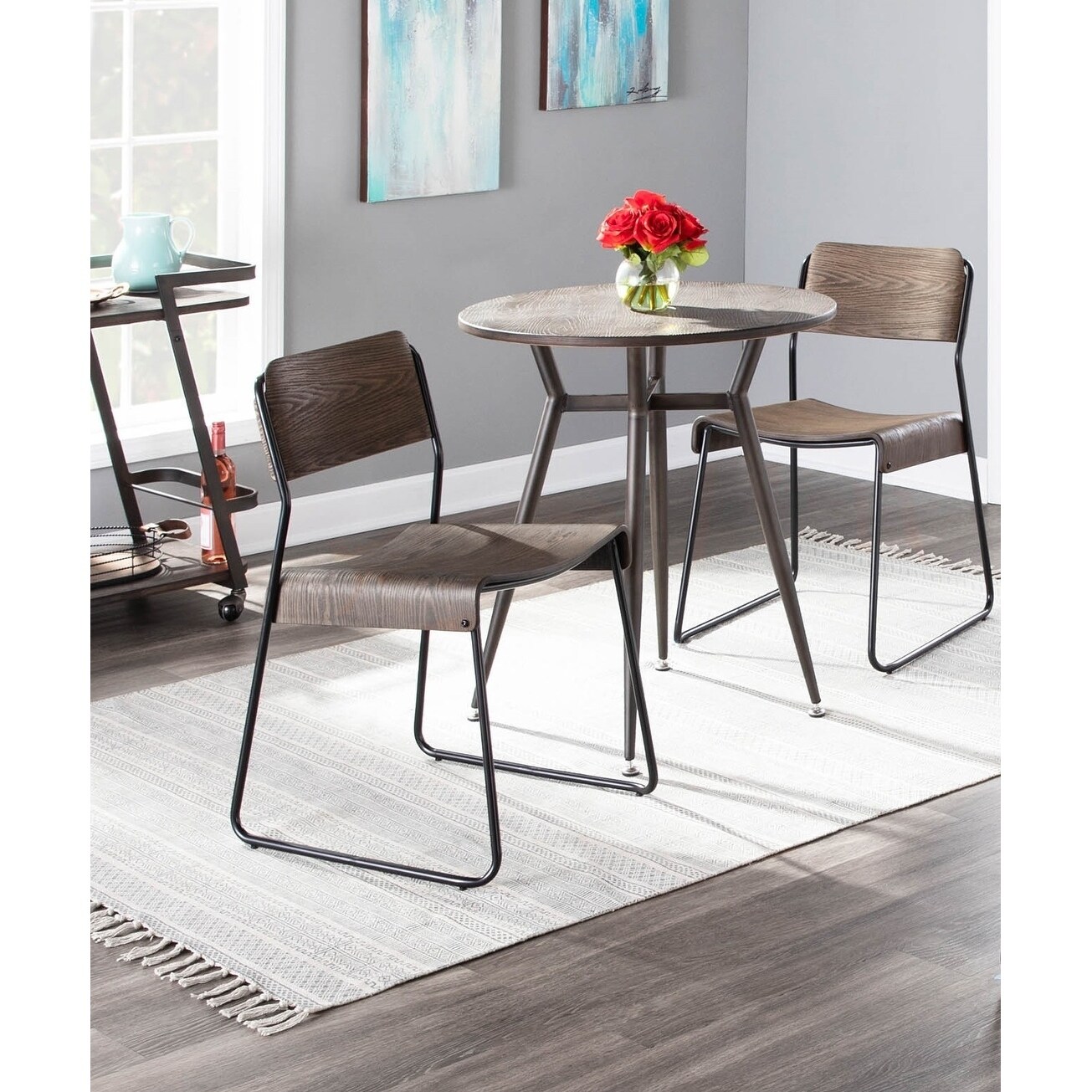 Dali Industrial Black Metal & Espresso Wood Dining Chair (Set of 2)