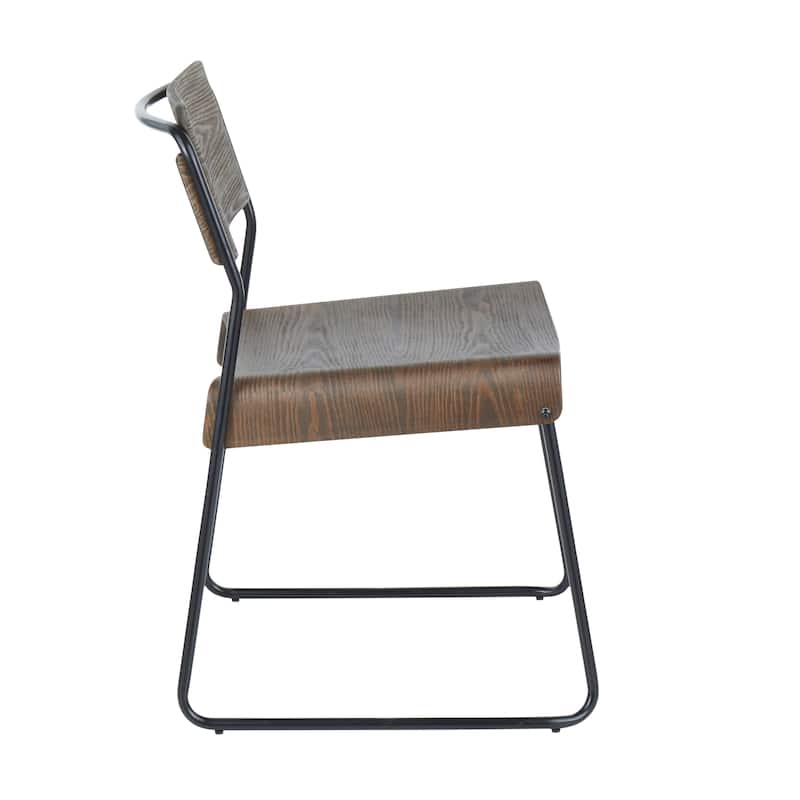 Dali Industrial Black Metal & Espresso Wood Dining Chair (Set of 2) - N/A