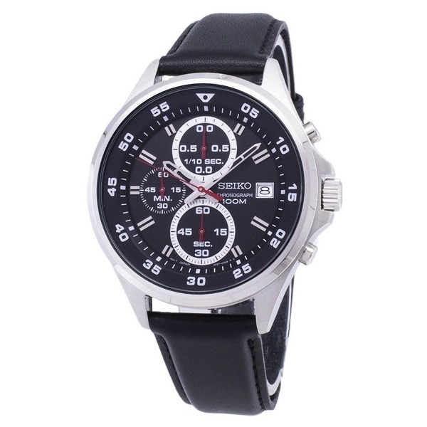Seiko Men's SKS635 Classic Chronograph Black Leather Watch. Opens flyout.