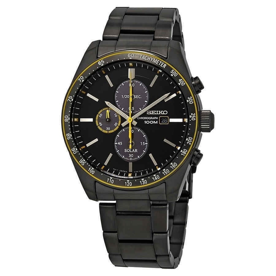 seiko black stainless steel watch