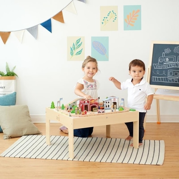 white wooden train table