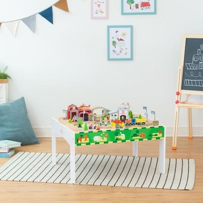 Teamson Kids - Play Lab Toys Country Train and Table set - White