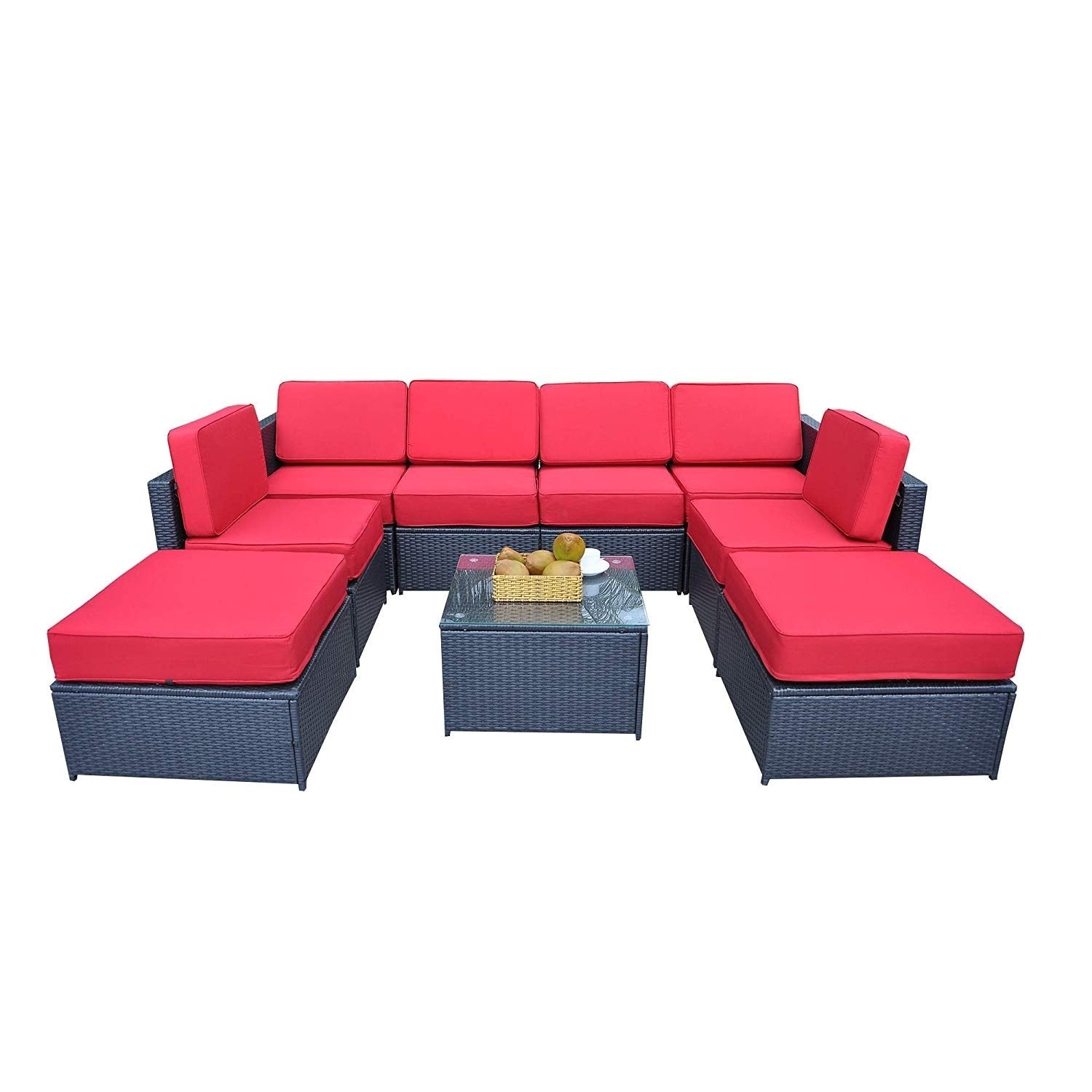 6080 Coffee Table MCombo DIY Outdoor Garden Patio Wicker Sofa Sectional Couch Chair Rattan Deluxe Aluminum Frame Furniture Sofa Cushioned Table Seats 