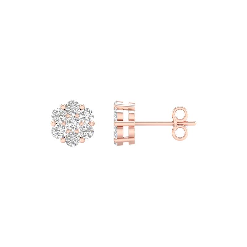 1/5ct-2ct TDW Diamond Cluster Stud Earrings in 10k Rose Gold for Women - 1/5CT