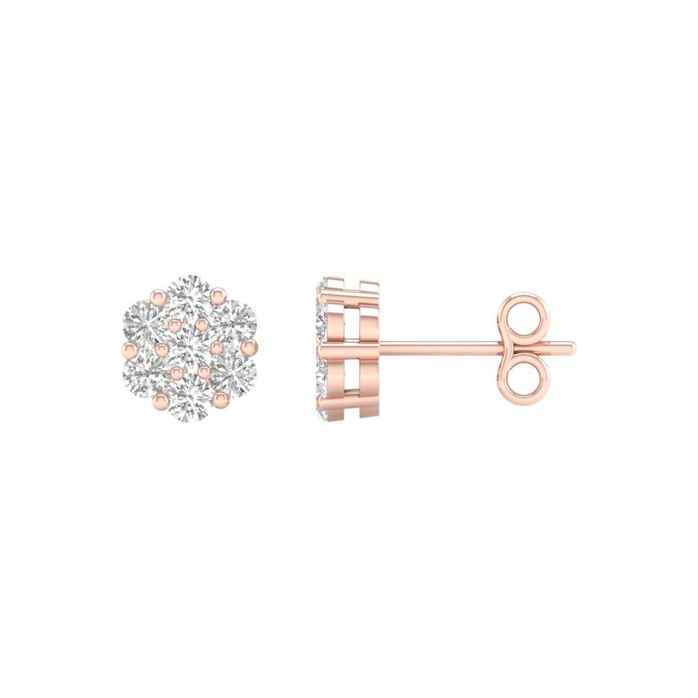 1/5ct-2ct TDW Diamond Cluster Stud Earrings in 10k Rose Gold for Women