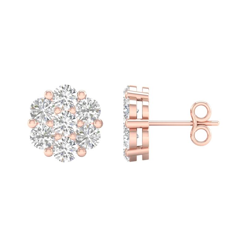 1/5ct-2ct TDW Diamond Cluster Stud Earrings in 10k Rose Gold for Women - 2CT