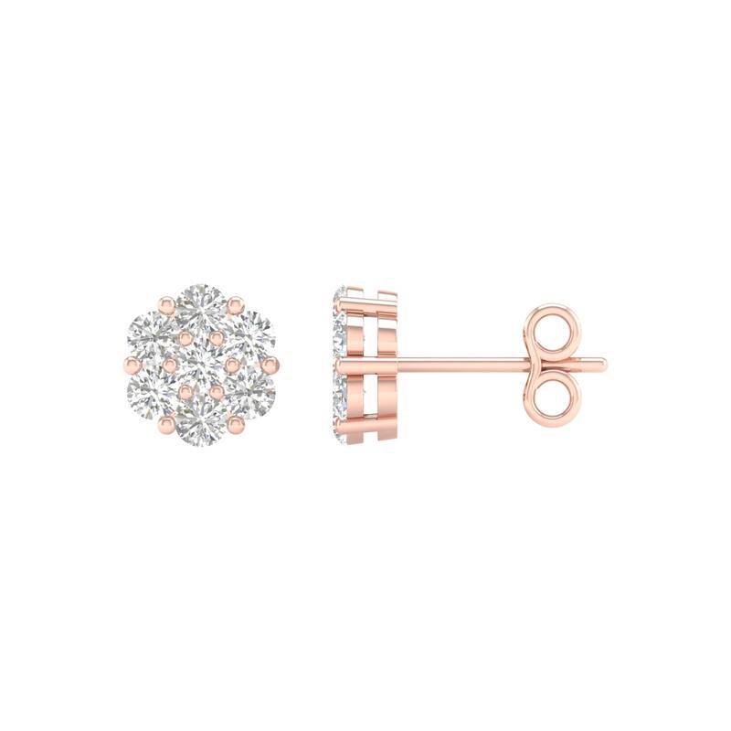 1/5ct-2ct TDW Diamond Cluster Stud Earrings in 10k Rose Gold for Women - 1/2CT