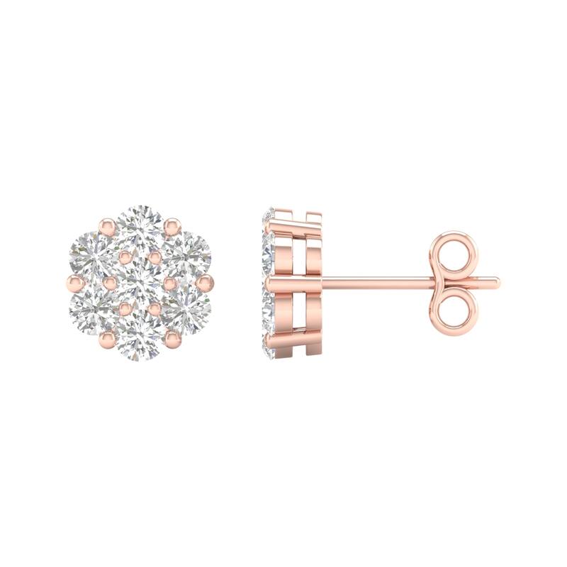 1/5ct-2ct TDW Diamond Cluster Stud Earrings in 10k Rose Gold for Women - 1CT