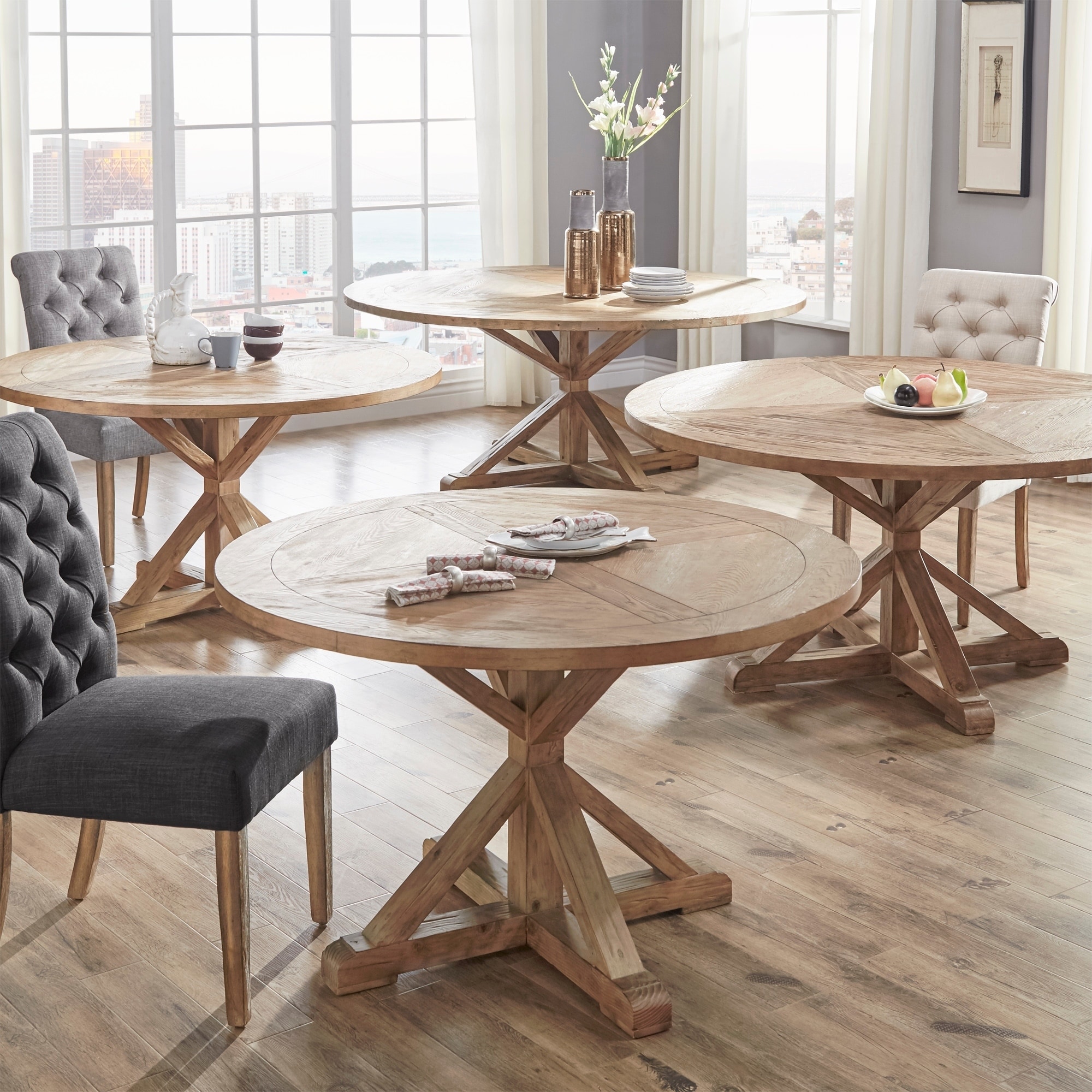 Benchwright Antique Grey Oak Round Dining Table By Inspire Q Benchwright Antique Grey Oak Round Dining Table By Inspire Q