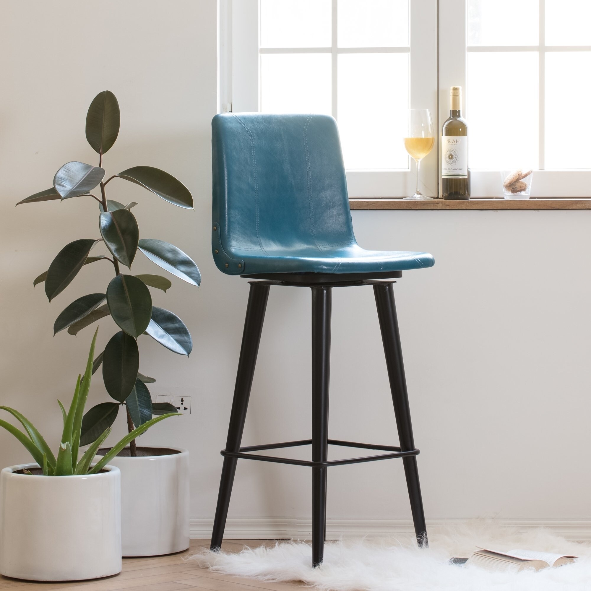 Hayward Genuine Leather Swivel Bar Stool In Indigo 16 Length X 14 50 Width 43 Height Hayward Genuine Leather Swivel Bar Stool In Indigo 16 Length X 14 50 Width 43 Height
