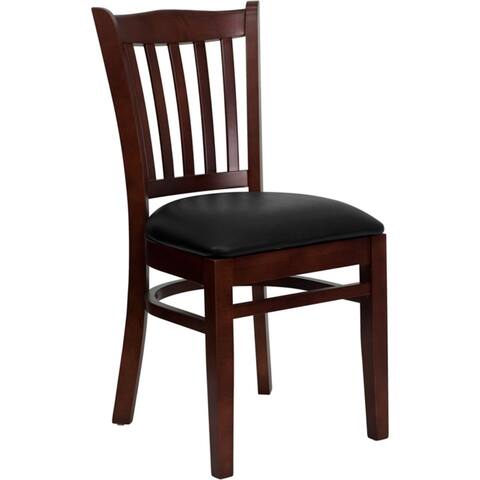 Offex Mahogany Finished Vertical Slat Back Wooden Restaurant Chair with Black Vinyl Seat - N/A