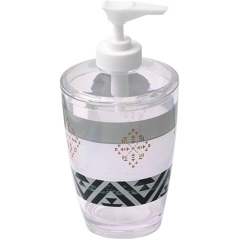 Clear Acrylic Printed Bath Soap and Lotion Dispenser Design Kenya - White, Black, Grey, Gold - 2.95 L x 2.95 W x 6.50 H