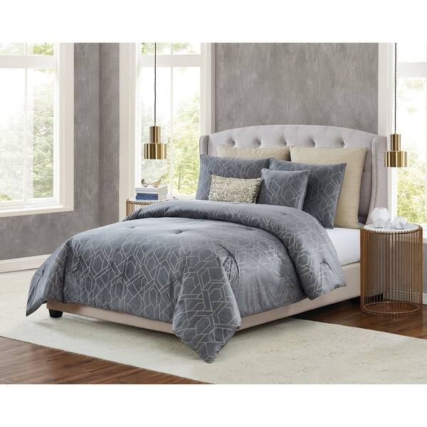 Shop Silver Orchid Sym 7 Piece Gray Velvet Comforter Set Free