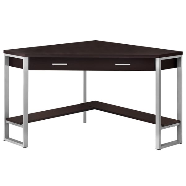 Computer Desk - 42"L / Cappuccino Corner / Silver Metal