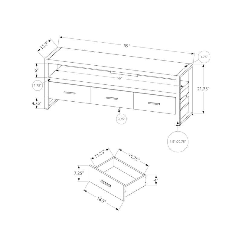 Tv Stand, 60 Inch, Console, Media Entertainment Center, Storage Drawers, Living Room, Bedroom, Metal, Laminate