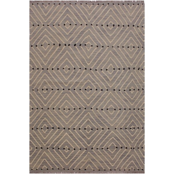 Kilim Jaquelin Grey/Beige Hand-Woven Wool Rug- 5'1 x 6'7 - 5'1" x 6'7"
