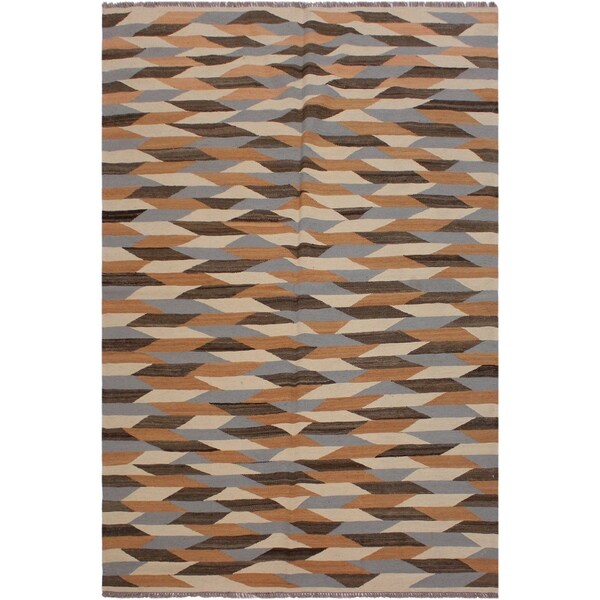 Kilim Bettina Ivory/Gray Hand-Woven Wool Rug- 4'8 x 6'9 - 4'8" x 6'9"