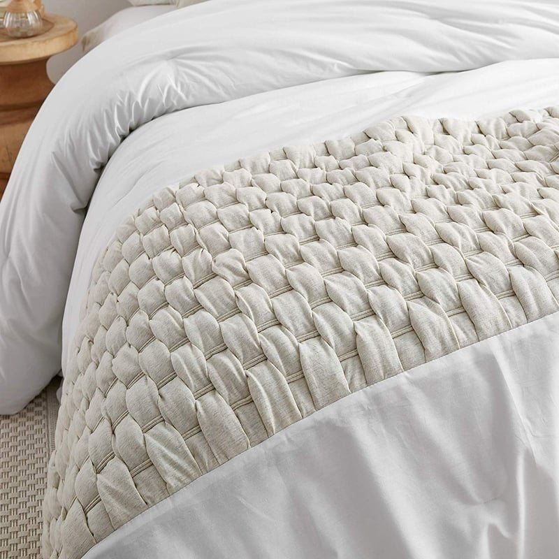 Almond Cream/ White Knit and Loop Textured Oversized Comforter
