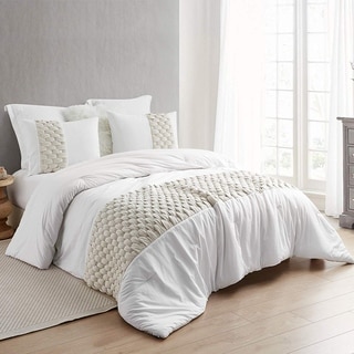 Almond Cream/ White Knit and Loop Textured Oversized Comforter