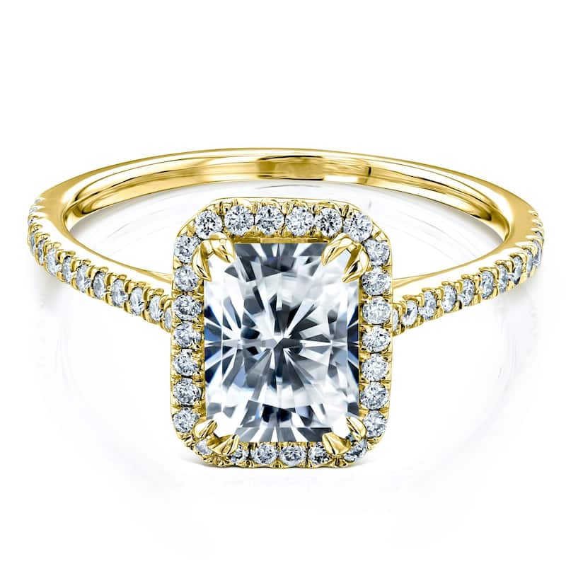 Annello by Kobelli 14k Solid Gold 1.8ct Radiant Forever One Moissanite and 1/3ct Lab Grown Diamond Halo Engagement Ring (DF/VS) - 11 - Yellow