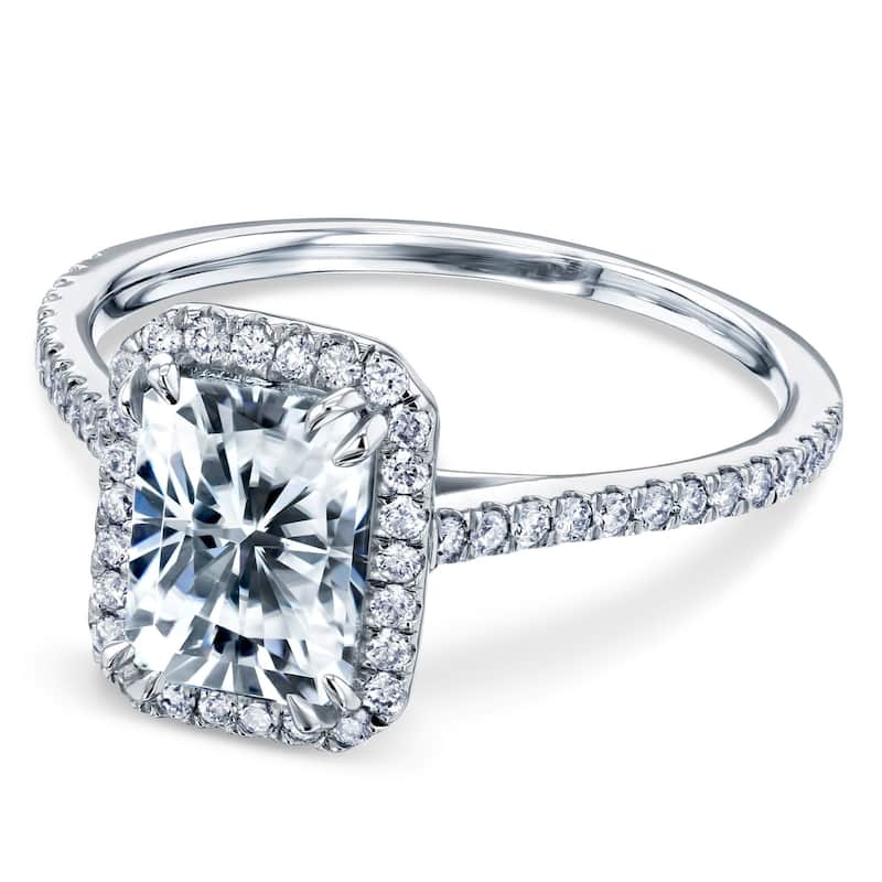 Annello by Kobelli 14k Solid Gold 1.8ct Radiant Forever One Moissanite and 1/3ct Lab Grown Diamond Halo Engagement Ring (DF/VS)
