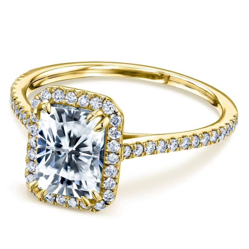 Annello by Kobelli 14k Solid Gold 1.8ct Radiant Forever One Moissanite and 1/3ct Lab Grown Diamond Halo Engagement Ring (DF/VS)