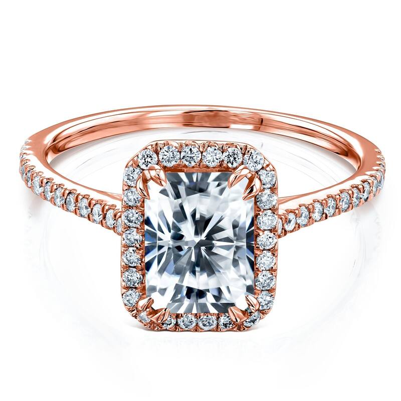 Annello by Kobelli 14k Solid Gold 1.8ct Radiant Forever One Moissanite and 1/3ct Lab Grown Diamond Halo Engagement Ring (DF/VS) - 10 - Rose