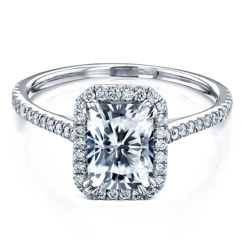 Annello by Kobelli 14k Solid Gold 1.8ct Radiant Forever One Moissanite and 1/3ct Lab Grown Diamond Halo Engagement Ring (DF/VS) - 6.5 - White
