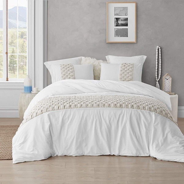 cream and gray duvet cover