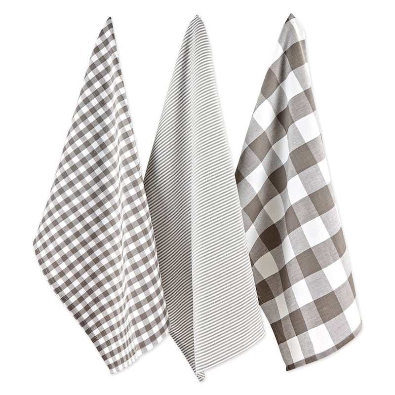 DII Gingham Dishtowel Set of 3 - Grey & White