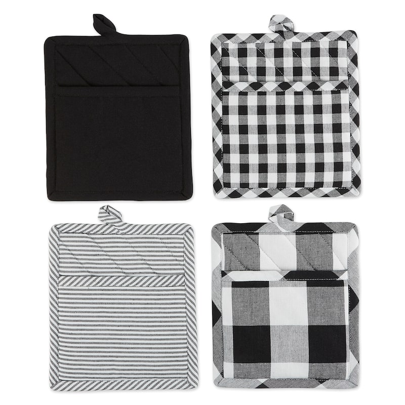 DII Gingham Potholder Set of 4 - Black & White