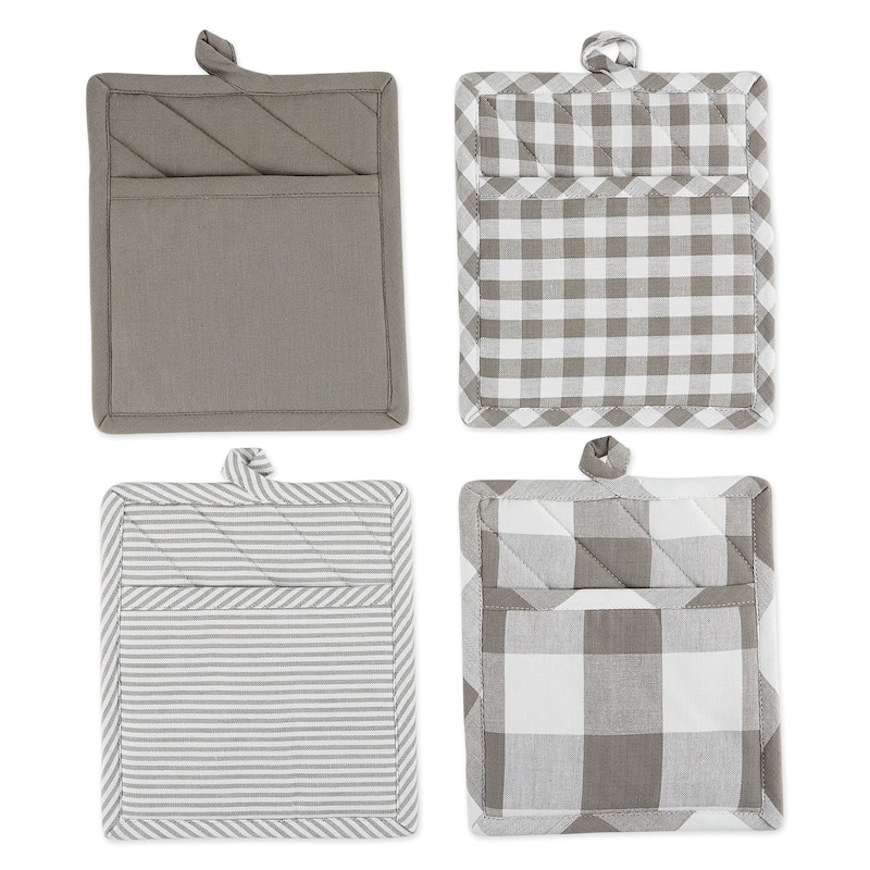 DII Gingham Potholder Set of 4 - Grey & White