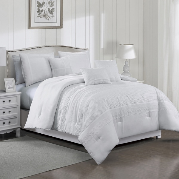 Porch & Den Sickle White Pintuck Pleat 6-piece Comforter Set. Opens flyout.