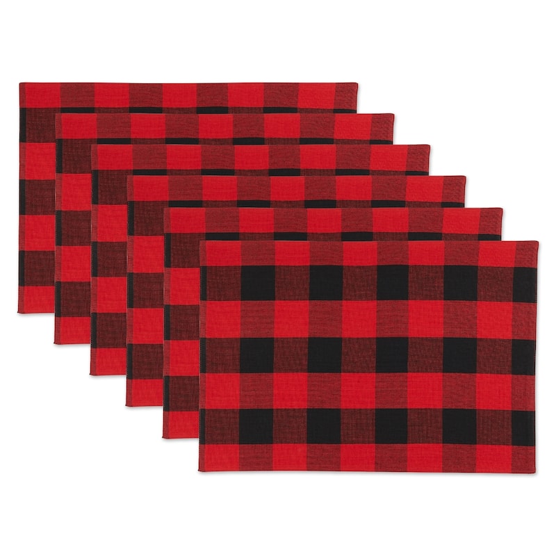 Porch & Den Crestline Gingham/Buffalo Check Reversible Placemat (Set of 4) - Red & Black