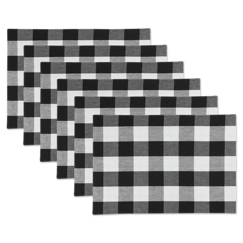 Porch & Den Crestline Gingham/Buffalo Check Reversible Placemat (Set of 4) - Black & White