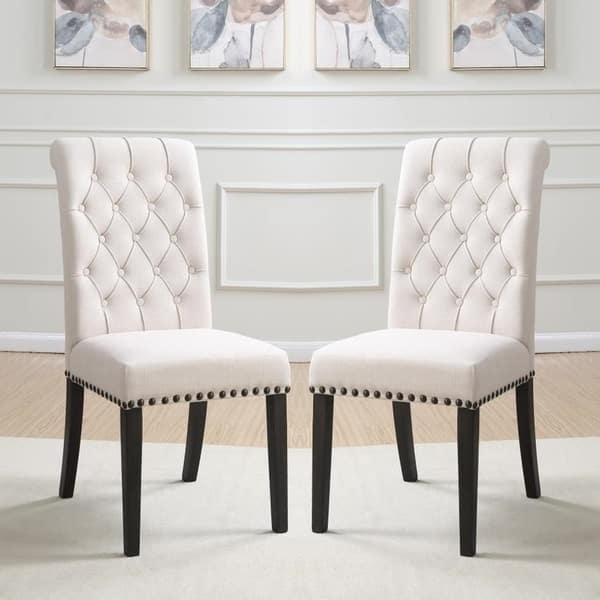 Shop Decorative Rolled Back Button Tufted Chairs With Nailhead