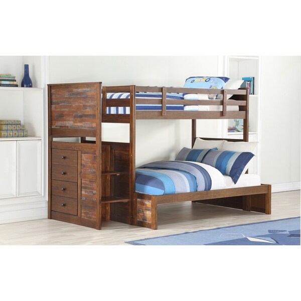 Shop Donco Kids Twin over Full Artesian Stairway Bunkbed in Brown Glaze ...